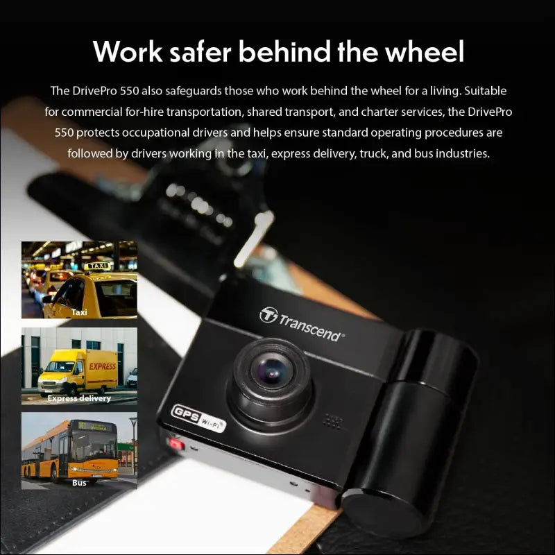 Transcend DrivePro 550B Dual Channel Rideshare Dash Cam with 64Gb