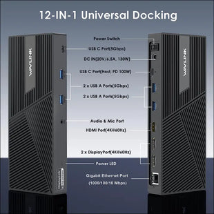 Triple Display Universal USB C Docking Station with PD 100W, 12-in-1 Laptop Dock Support Single 5K/Dual 4K@60Hz/Triple 4K@60Hz Display, 2xDP, 1xHDMI, 4xUSB 3.0, Type-C, RJ45, for Windows/Mac