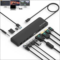 Triple Display USB C Docking Station,  12-in-1 USB C Hub, 3 Monitors Type C Adapter with 100W PD3.0 Charging,HDMI, Display Port and VGA, Ethernet-Supports for Windows/Mac and More
