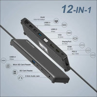 Triple Display USB C Docking Station,  12-in-1 USB C Hub, 3 Monitors Type C Adapter with 100W PD3.0 Charging,HDMI, Display Port and VGA, Ethernet-Supports for Windows/Mac and More