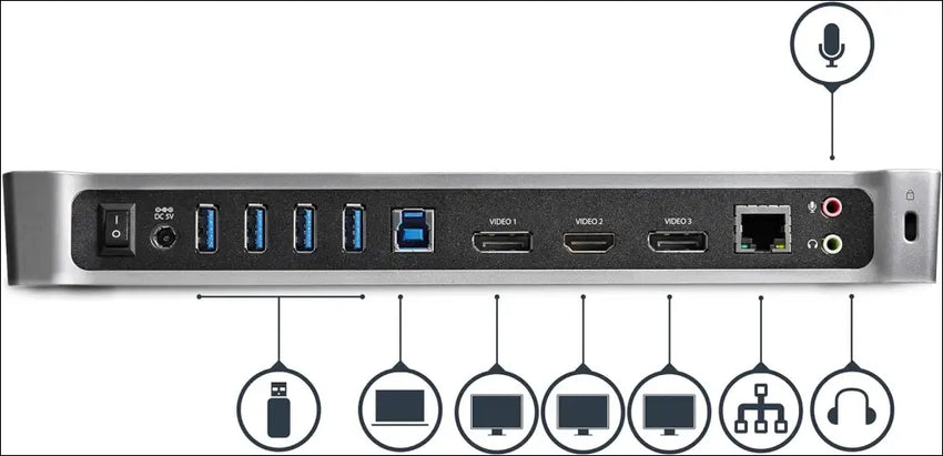 Triple Monitor USB 3.0 Docking Station, 2X 4K DisplayPort & HDMI, USB Type A Universal Laptop Dock, Windows/Mac