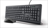 Trust 24086 Taro Wired Keyboard Mouse Set - German QWERTZ Layout, Quiet Keys and Mouse Buttons, Splashproof, Ergonomic, USB Port, PC/Laptop, Windows/MacOS - Black