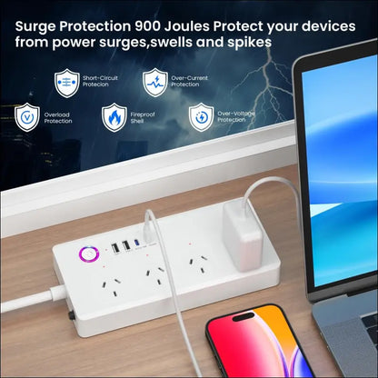 UanTii Tuya WiFi Power Strip Surge Protector Smart Universal Power Extension with 2 Type C Port(PD 20W Fast Charging),Timing Schedule App Control Compatible with Alexa Works...