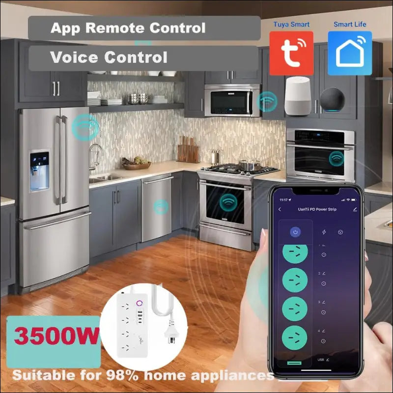 UanTii Tuya WiFi Power Strip Surge Protector Smart Universal Power Extension with 2 Type C Port(PD 20W Fast Charging),Timing Schedule App Control Compatible with Alexa Works...