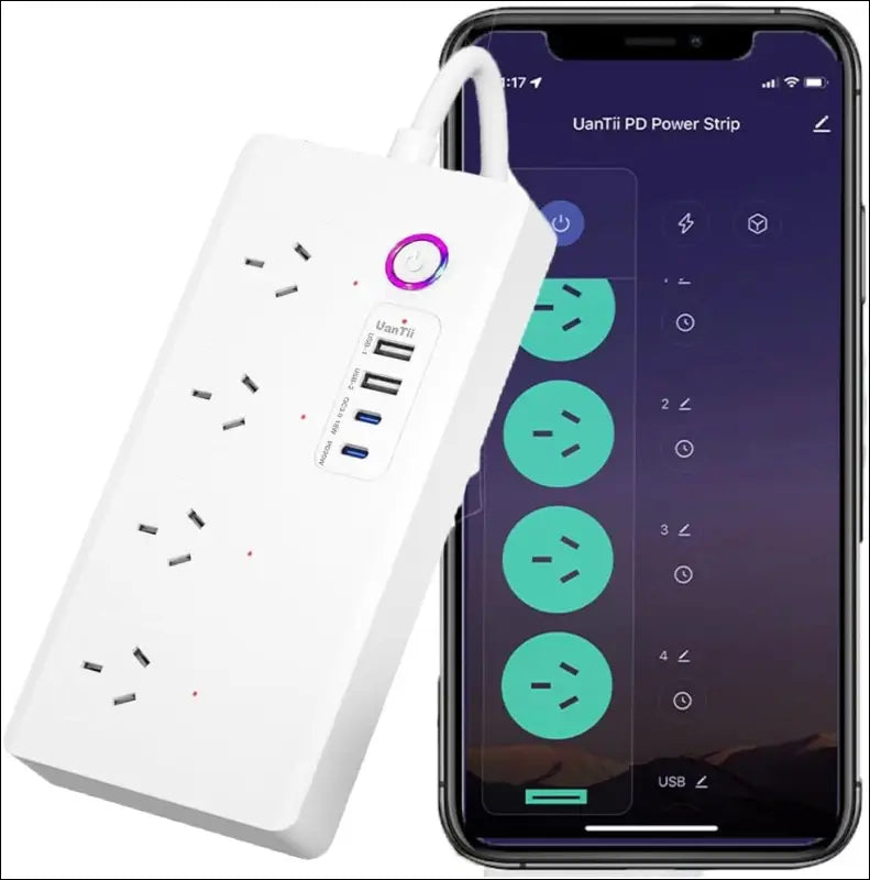 UanTii Tuya WiFi Power Strip Surge Protector Smart Universal Power Extension with 2 Type C Port(PD 20W Fast Charging),Timing Schedule App Control Compatible with Alexa Works...
