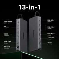 UGREEN Revodok Pro 313 Laptop Docking Station 13 in 1 4K Triple Display USB C Dock Dual HDMI DP 10Gbps Data Port 100W