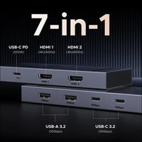 UGREEN Revodok Pro 7 in 1 Docking Station Dual Monitor USB C Hub Dual 4K@60Hz HDMI Display 10Gbps USB-A/C Data Ports