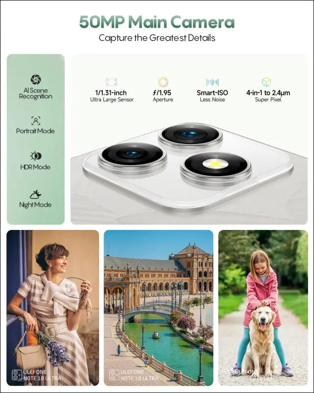 Ulefone Note 18 Ultra 5G Unlocked Cell Phones, 50MP + 50MP + 32MP Camera, MediaTek Dimensity 720 12+256GB 6.78" FHD+ Display, 5450mAh Android 14 Dual SIM, NFC IR Blaster...