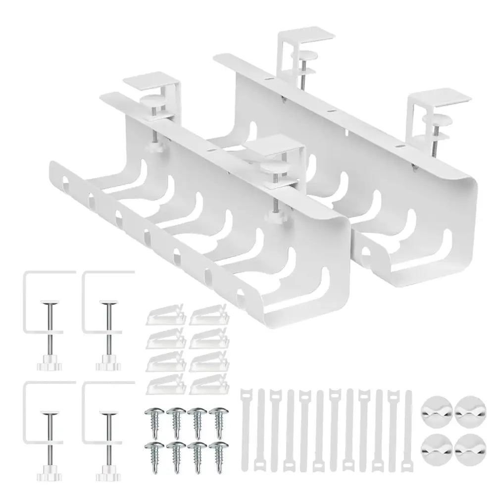 Under Desk Cable Management [Without Screws and Gluing], Cable Holder, Cable Duct Desk, Cable Organiser Under Desk, Cable Management Trays, Pack of 2, White