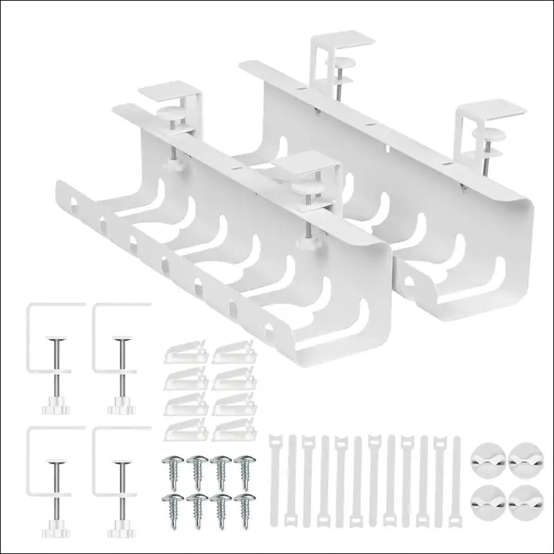 Under Desk Cable Management [Without Screws and Gluing], Cable Holder, Cable Duct Desk, Cable Organiser Under Desk, Cable Management Trays, Pack of 2, White