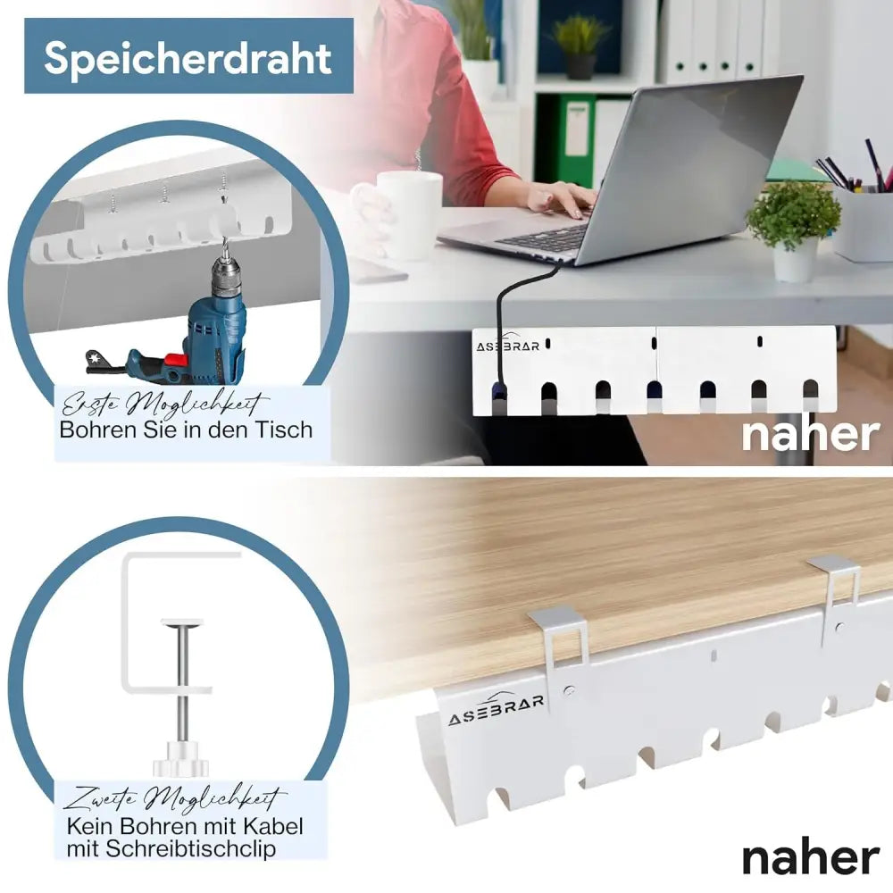 Under Desk Cable Management [Without Screws and Gluing], Cable Holder, Cable Duct Desk, Cable Organiser Under Desk, Cable Management Trays, Pack of 2, White