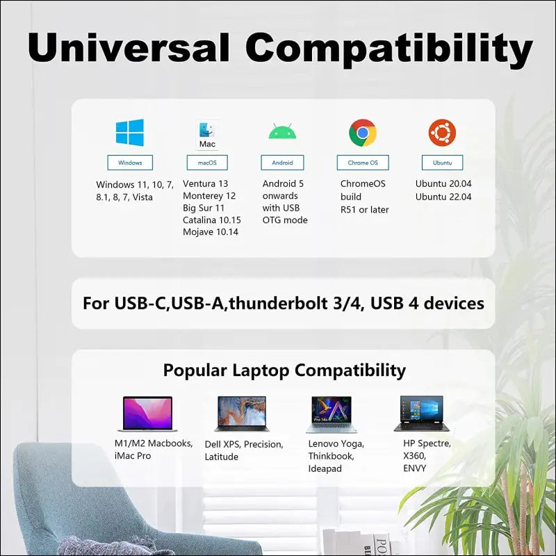 Universal USB C Laptop Docking Station Dual Monitors 5K/4K@60Hz with 65W Host Charging for Thunderbolt 4/3, USB-C Windows, Mac, Chrome, Ubuntu 20.04,22.04(2HDMI, 2DP, 6USB 3.0, 1Gbps Ethernet