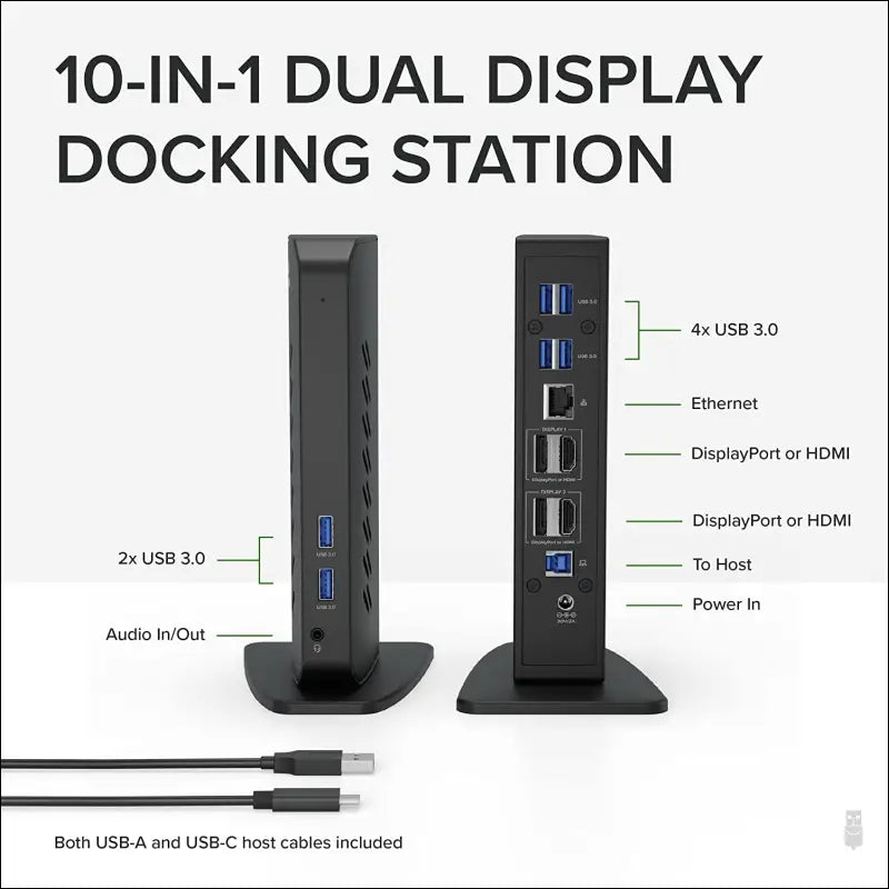 USB 3.0 and USB-C Dual 4K Display Docking Station with DisplayPort and HDMI for Windows and Mac (Dual 4K DisplayPort & HDMI, Gigabit Ethernet, Audio, 6 USB Ports) Vertical