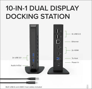 USB 3.0 and USB-C Universal Laptop Docking Station for Windows and Mac (Dual Video HDMI, Gigabit Ethernet, Audio, 6 USB Ports) (Black)