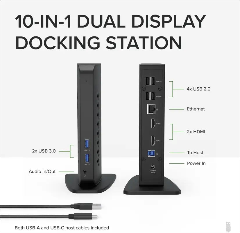 USB 3.0 and USB-C Universal Laptop Docking Station for Windows and Mac (Dual Video HDMI, Gigabit Ethernet, Audio, 6 USB Ports) (Black)