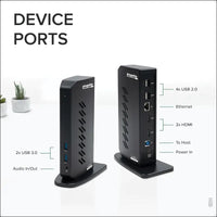 USB 3.0 and USB-C Universal Laptop Docking Station for Windows and Mac (Dual Video HDMI, Gigabit Ethernet, Audio, 6 USB Ports) (Black)