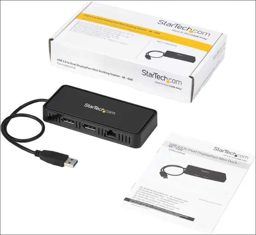 USB 3.0 Mini Dock - Dual Monitor USB-A Docking Station with DisplayPort 4K 60Hz Video & Gigabit Ethernet - 1ft (30cm) Cable - Portable USB 3.1 Gen 1 Type-A Laptop Adapter (USBA2DPGB)