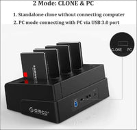 USB 3.0 to SATA offline clone hard drive docking station, 4 slot hard drive enclosure for 2.5 and 3.5 inch SATA HDD/SSD up to 4 x 16 TB with 12 V 6.5 A power supply
