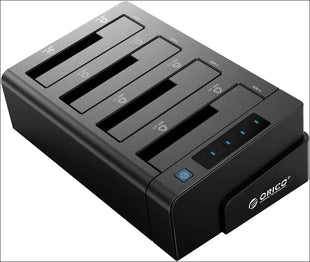 USB 3.0 to SATA offline clone hard drive docking station, 4 slot hard drive enclosure for 2.5 and 3.5 inch SATA HDD/SSD up to 4 x 16 TB with 12 V 6.5
