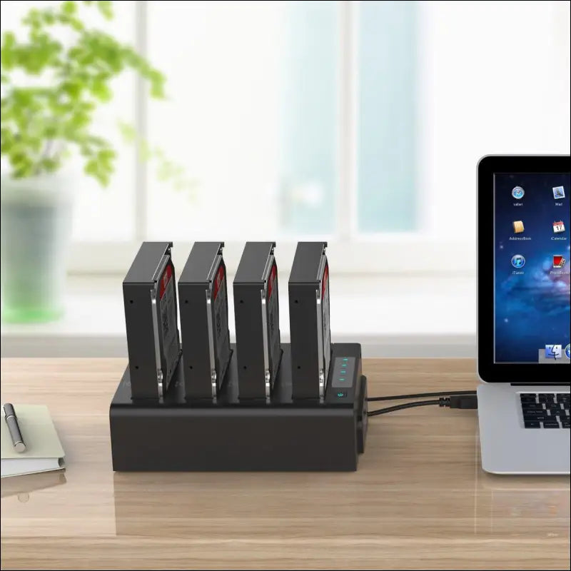 USB 3.0 to SATA offline clone hard drive docking station, 4 slot hard drive enclosure for 2.5 and 3.5 inch SATA HDD/SSD up to 4 x 16 TB with 12 V 6.5 A power supply