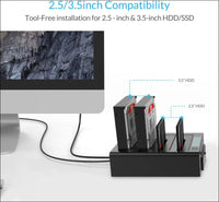 USB 3.0 to SATA offline clone hard drive docking station, 4 slot hard drive enclosure for 2.5 and 3.5 inch SATA HDD/SSD up to 4 x 16 TB with 12 V 6.5 A power supply