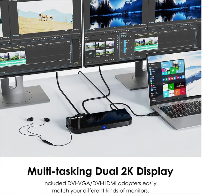 USB 3.0 Universal Docking Station, USB 3.0 Laptop Docking Station Dual Display with HDMI & DVI to VGA/HDMI, Gigabit Ethernet, 6 USB Ports, Audio for Laptop, Ultrabook and PC, No Power Charging