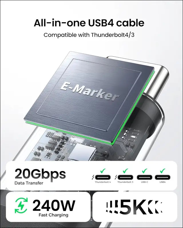 USB 4 Cable for Long Thunderbolt 4 Cable 5M/16.5FT, 20Gbps Data Transfer, 240W Charging, Supports 5K@60Hz, 4K, USB C Thunderbolt 3 Cable, Compatible for Macbook, Iphone 15, Docking,Vr Headset