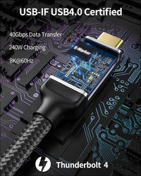 USB 4 Cable for Thunderbolt 4 Cable 2M, 40Gbps Data Sync, 8K Display/4K@144Hz, 240W Charging, USB C Video Cable Compatible for Thunderbolt 3, Macbook, Monitor, Docking, Iphone 16/15,SSD, Ipad