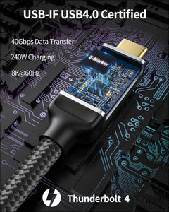 USB 4 Cable for Thunderbolt 4 Cable 2M, 40Gbps Data Sync, 8K Display/4K@144Hz, 240W Charging, USB C Video Cable Compatible for Thunderbolt 3, Macbook, Monitor, Docking, Iphone 16/15,SSD, Ipad