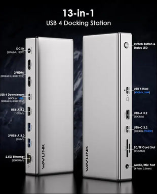 USB 4 Laptop Docking Station, 96W PD, Single 8K or Triple 4K Display for MacBook Pro/Air Thunderbolt 4/3, USB-C/USB 4 Windows(USB 4, 2 HDMI, 5 USB, 2.5GbE, SD/TF, Audio)