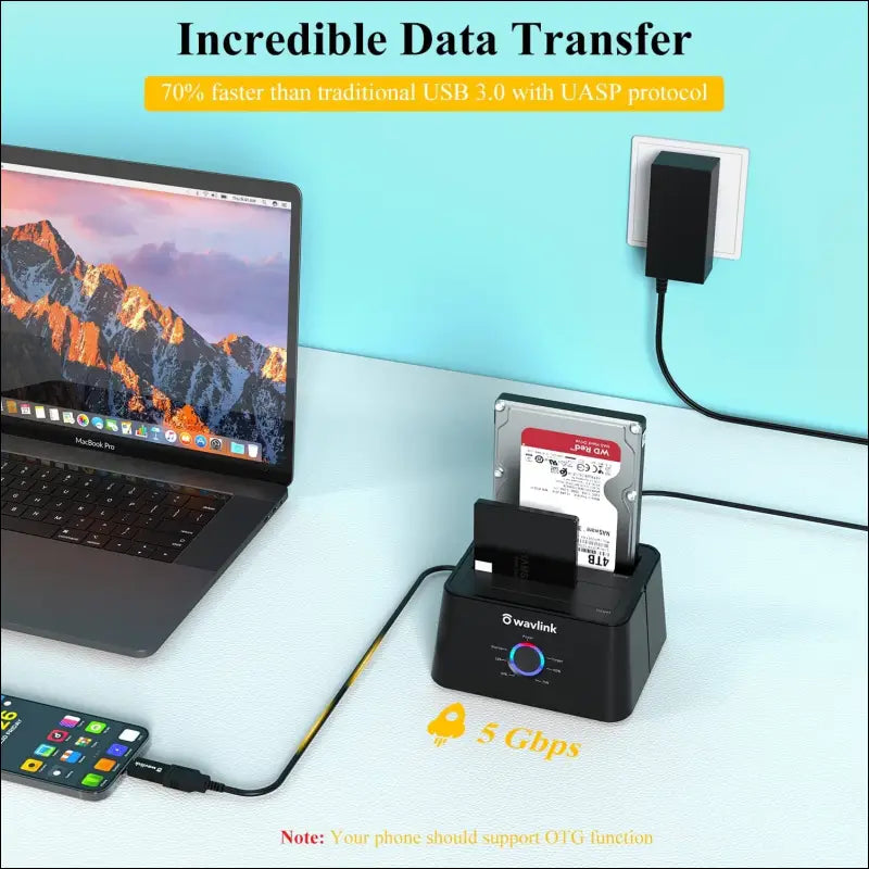 USB-C and USB 3.0 to SATA Dual Bay External Hard Drive Docking Station for All 2.5/3.5 Inch SATAⅠ/Ⅱ/ⅢSSD HDD, Support 2×8TB &UASP with Offline Clone/Backup Function