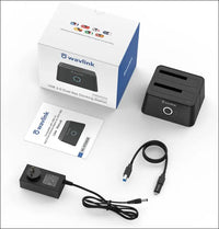 USB-C and USB 3.0 to SATA Dual Bay External Hard Drive Docking Station for All 2.5/3.5 Inch SATAⅠ/Ⅱ/ⅢSSD HDD, Support 2×8TB &UASP with Offline Clone/Backup Function