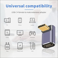 USB C Angle Adapter 40Gbps,Usb C 90 Degree Adapter Supports 8K@60Hz and 100W Fast Charging,Usb C Female to USB Male Adapter Compatible with Thunderbolt 3/4,USB Type C Interface Devices