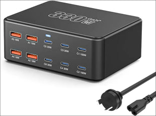 USB C Charging Station 330W, 10 Port Power Hub with PD 100W 65W 30W QC3.0 18W Fast Charging for iPhone 15, iPad Air/Pro, Galaxy