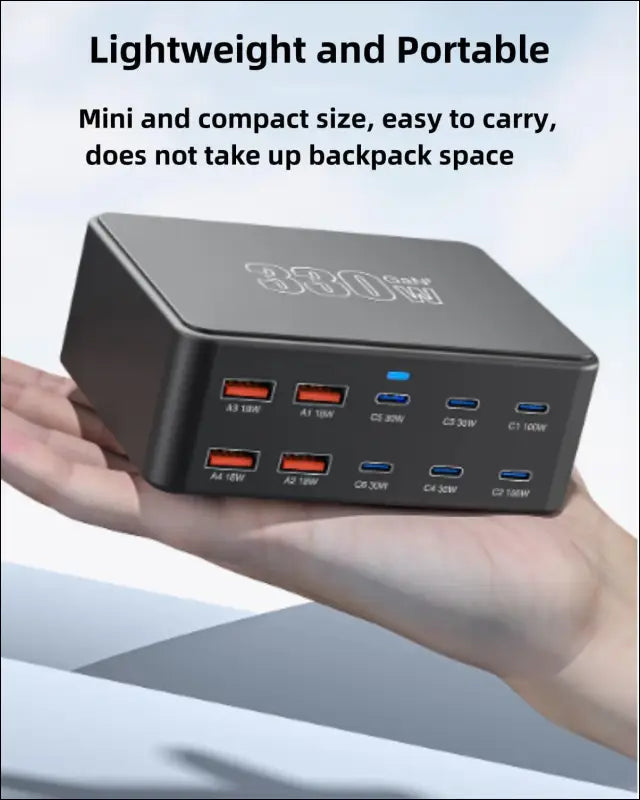USB C Charging Station 330W, 10 Port Power Hub with PD 100W 65W 30W QC3.0 18W Fast Charging for iPhone 15, iPad Air/Pro, Galaxy