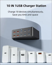 USB C Charging Station 330W, 10 Port Power Hub with PD 100W 65W 30W QC3.0 18W Fast Charging for iPhone 15, iPad Air/Pro, Galaxy