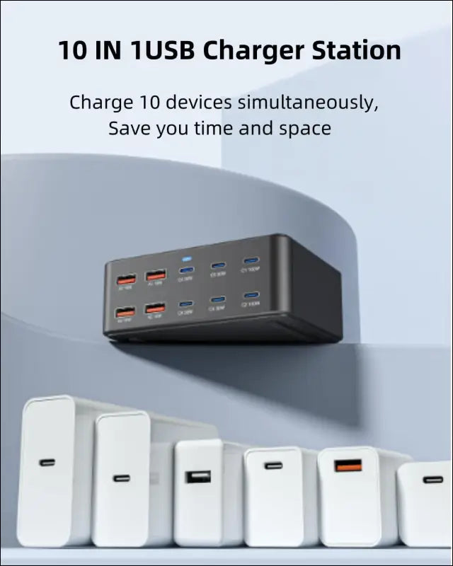 USB C Charging Station 330W, 10 Port Power Hub with PD 100W 65W 30W QC3.0 18W Fast Charging for iPhone 15, iPad Air/Pro, Galaxy