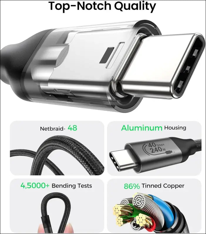 USB C Data Cable 40Gbps, 0.5M, Supports 240W PD 3.1 Charging, [8K/6K 60Hz] USB C Monitor Cable, Compatible with Macbook, SSD, Hub, Docking, Egpu