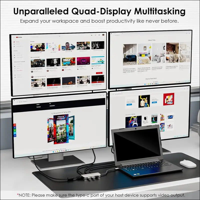 USB C Dock Quad Monitor, 7-in-1 Laptop Docking Station, Multiport Adapter with Dual 4K DP, 4K HDMI, 1080P VGA, 480Mbps USB2.0-A for MacBook, Dell XPS, Lenovo Thinkpad, and HP Laptops