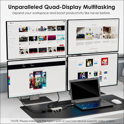 USB C Dock Quad Monitor, 7-in-1 Laptop Docking Station, Multiport Adapter with Dual 4K DP, 4K HDMI, 1080P VGA, 480Mbps USB2.0-A for MacBook, Dell XPS, Lenovo Thinkpad, and HP Laptops