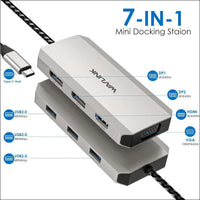 USB C Dock Quad Monitor, 7-in-1 Laptop Docking Station, Multiport Adapter with Dual 4K DP, 4K HDMI, 1080P VGA, 480Mbps USB2.0-A for MacBook, Dell XPS, Lenovo Thinkpad, and HP Laptops