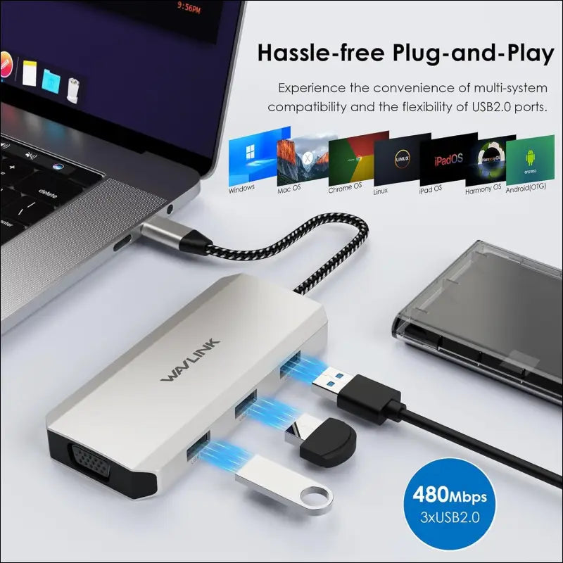 USB C Dock Quad Monitor, 7-in-1 Laptop Docking Station, Multiport Adapter with Dual 4K DP, 4K HDMI, 1080P VGA, 480Mbps USB2.0-A for MacBook, Dell XPS, Lenovo Thinkpad, and HP Laptops