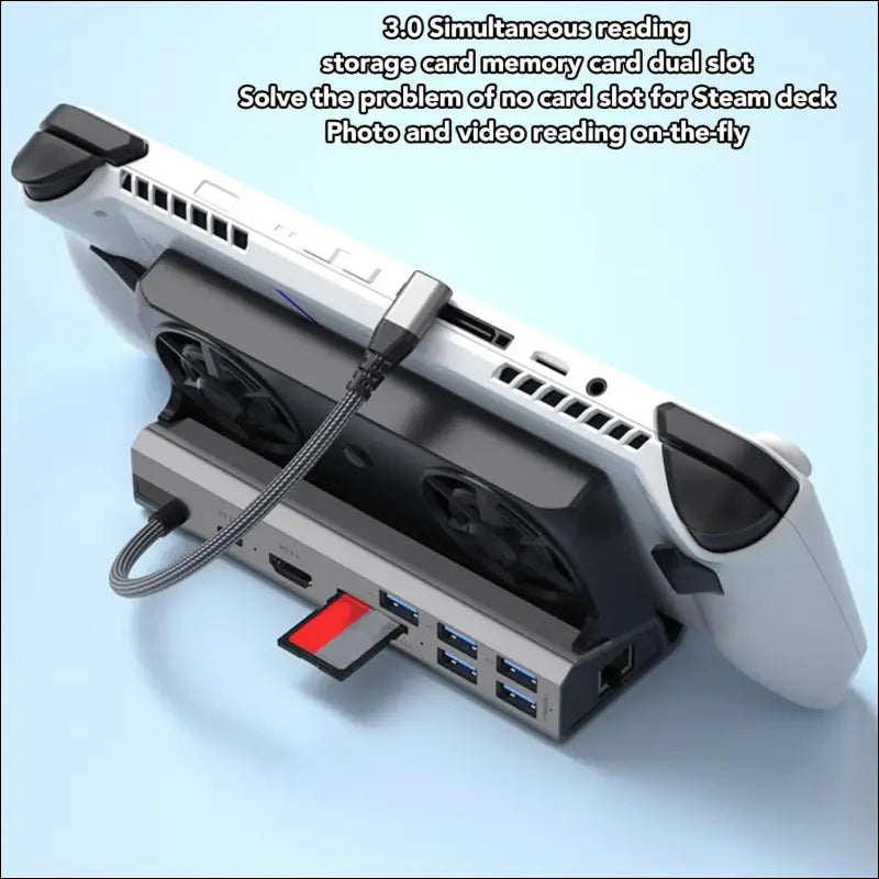 USB C Docking Station 10 in 1 for Steam Deck and Rog Ally with 4K HD Multimedia Interface, 1000Mbps Network Port, Dual Cooling Fan