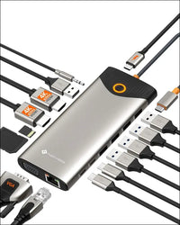 USB C Docking Station, 15 in 1 USB C Hub with Dual 4K@60Hz HDMI Adapter, USB C/A Ports, 100W PD, RJ45, SD/TF and Audio, Multiport USB C Hub for MacBook/iPad/iPhone/Dell/HP/Lenovo