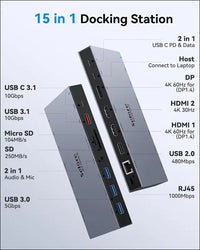 USB C Docking Station,15 in 1 Laptop Docking Station 3 Monitors with 2 HDMI 4K, DisplayPort, USB 3.1/USB-C Data 3.0, 100W PD, Ethernet, Audio, SD&Micro SD Slot for Dell XPS 13 15 HP and More