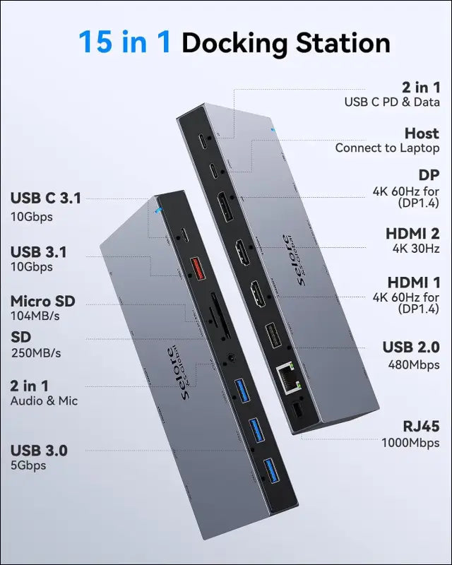 USB C Docking Station,15 in 1 Laptop Docking Station 3 Monitors with 2 HDMI 4K, DisplayPort, USB 3.1/USB-C Data 3.0, 100W PD, Ethernet, Audio, SD&Micro SD Slot for Dell XPS 13 15 HP and More