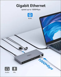 USB C Docking Station,15 in 1 Laptop Docking Station 3 Monitors with 2 HDMI 4K, DisplayPort, USB 3.1/USB-C Data 3.0, 100W PD, Ethernet, Audio, SD&Micro SD Slot for Dell XPS 13 15 HP and More