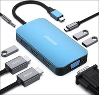 USB C Docking Station, 8-in-1 USB C Hub with Triple Display Dual HDMI, VGA, 3*USB 3.0, 100W Power Delivery, 3.5mm AUX Audio Compatible with MacBook Pro, XPS and More
