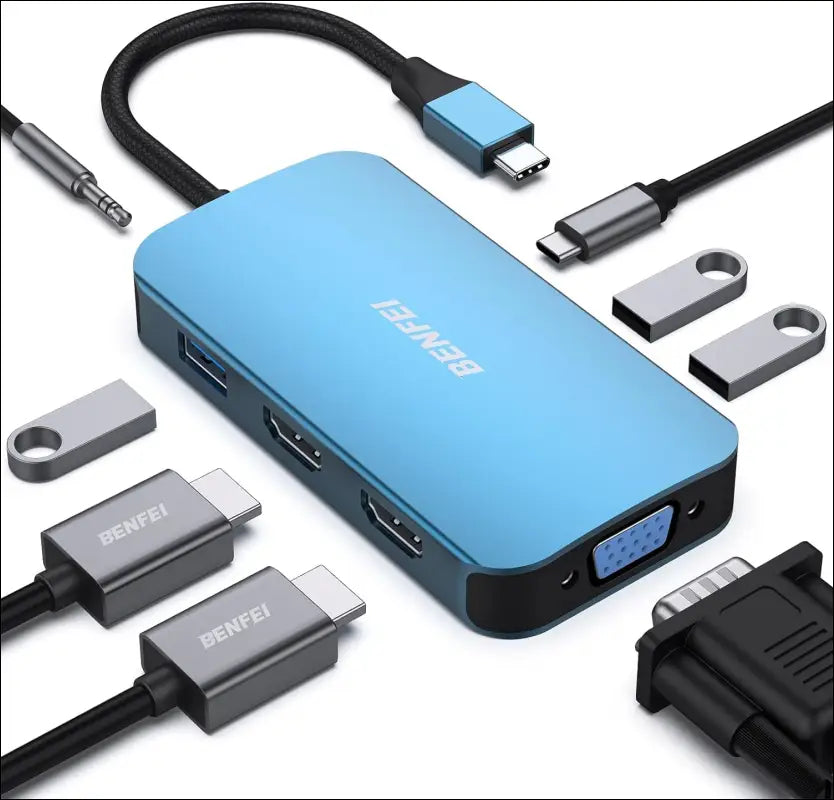 USB C Docking Station, 8-in-1 USB C Hub with Triple Display Dual HDMI, VGA, 3*USB 3.0, 100W Power Delivery, 3.5mm AUX Audio Compatible with MacBook Pro, XPS and More