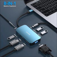 USB C Docking Station, 8-in-1 USB C Hub with Triple Display Dual HDMI, VGA, 3*USB 3.0, 100W Power Delivery, 3.5mm AUX Audio Compatible with MacBook Pro, XPS and More